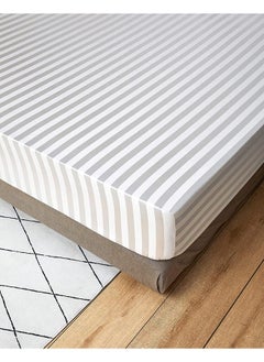 Hotel Linen Klub Stripe Fitted Sheet - 120 GSM Polyester Satin in White, Featuring an Elasticized Deep Pocket, Size: Single (120 x 200 cm), Subtle Sheen and Smooth Texture for Luxurious Bed Linen