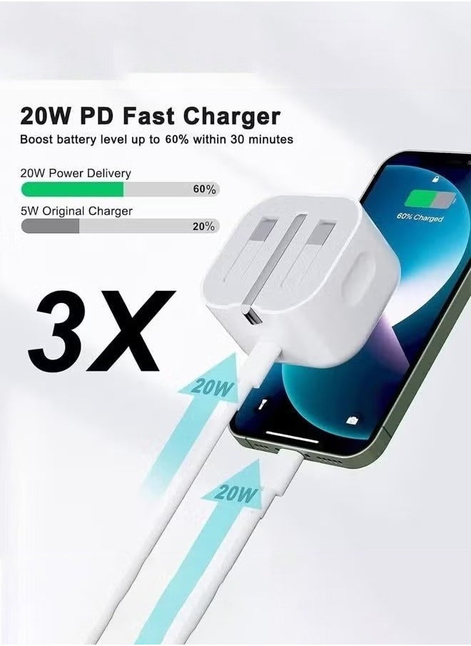 iPhone 20W Fast Charger | USB C Wall Fast Charger with USB C to Lightning Cable Compatible with iPhone 14/14 Pro/14 Pro Max/13/12/SE2020/11/XR/XS Max/X/iPad