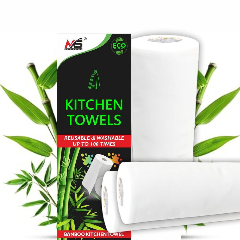 MS Enterprises Reusable Bamboo Kitchen Towel Tissue Roll (Reusable upto 8000 times) 25 Sheets Each Soft Highly absorbent | Ecofriendly | Better alternative to Paper Tissue Roll (25 Count (Pack of 3) - Image 1