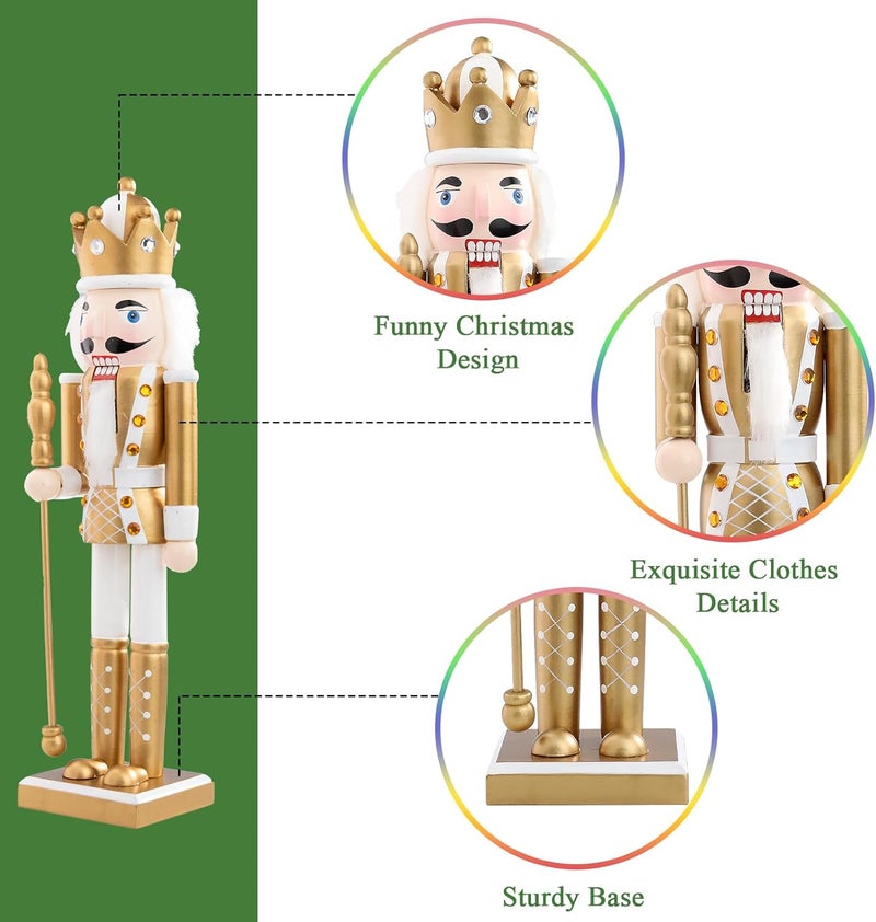 Vipush Christmas Wooden Nutcracker Soldier - 14 Inch Prince Style Figure Ornament Desktop Xmas Puppet Decor Doll Pendant for Party Store Home - Image 3