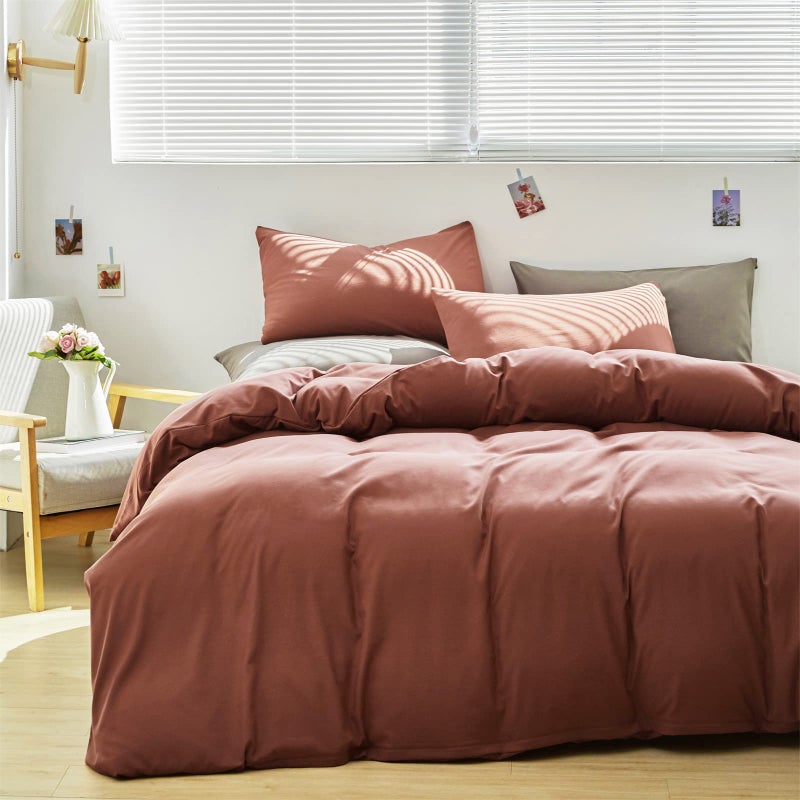 Cottonight Brick Red Comforter Set King Marroon Bedding Comforter Set Solid Modern Blackish Red Blanket Quilts Soft Simple Modern Breathable 3 Piece Hotel Quality Comforter Set for Women Men - Image 4