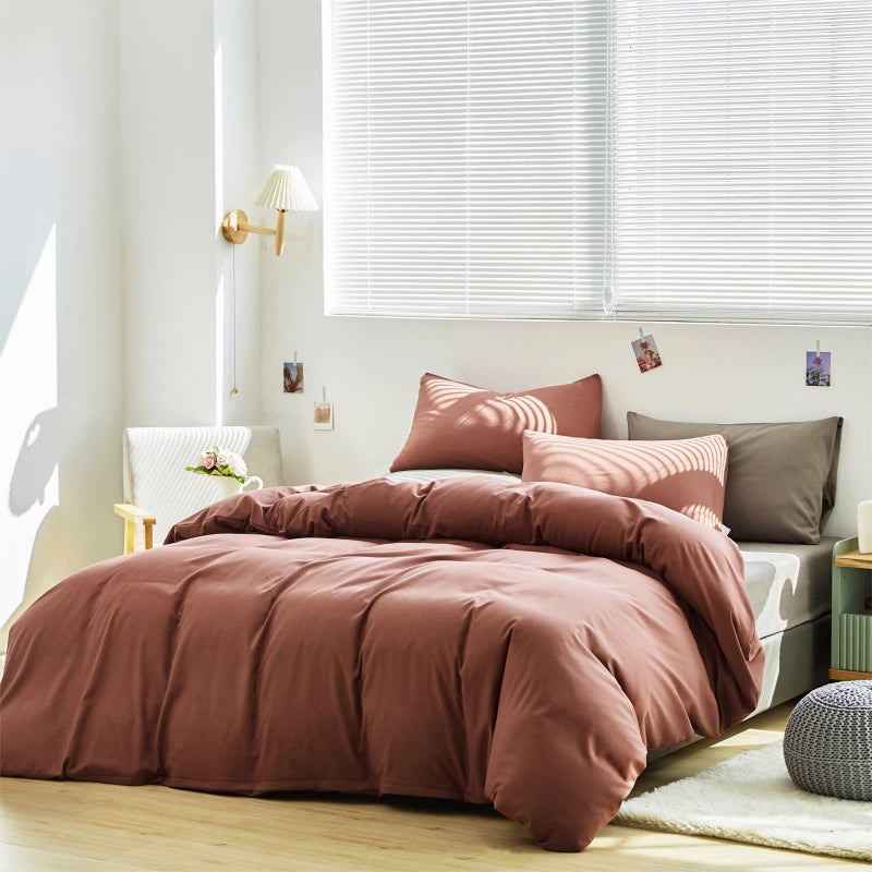 Cottonight Brick Red Comforter Set King Marroon Bedding Comforter Set Solid Modern Blackish Red Blanket Quilts Soft Simple Modern Breathable 3 Piece Hotel Quality Comforter Set for Women Men - Image 3