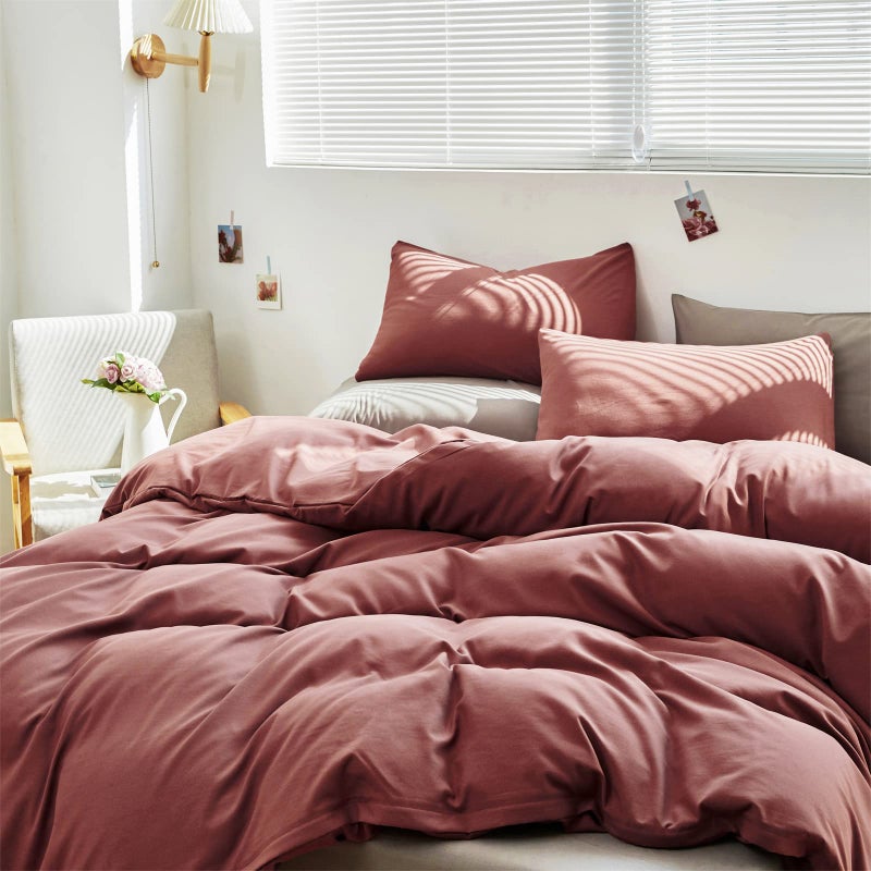 Cottonight Brick Red Comforter Set King Marroon Bedding Comforter Set Solid Modern Blackish Red Blanket Quilts Soft Simple Modern Breathable 3 Piece Hotel Quality Comforter Set for Women Men - Image 2