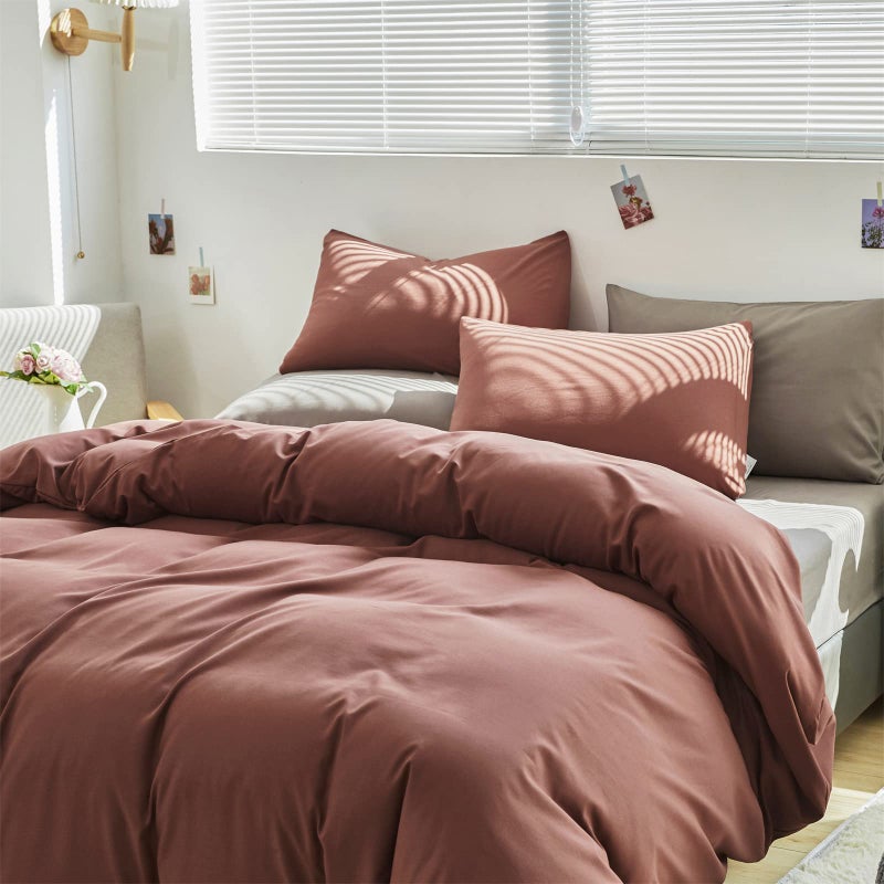 Cottonight Brick Red Comforter Set King Marroon Bedding Comforter Set Solid Modern Blackish Red Blanket Quilts Soft Simple Modern Breathable 3 Piece Hotel Quality Comforter Set for Women Men - Image 5