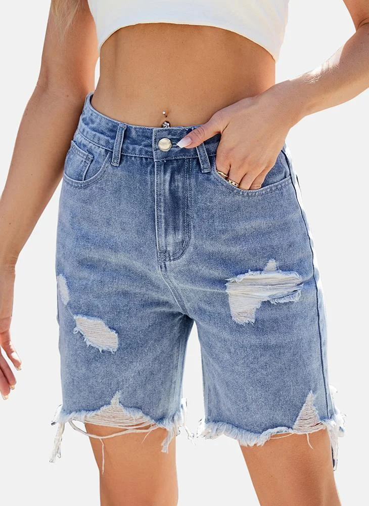يونيكي Blue Mid Rise Plain Regular Fit Shorts