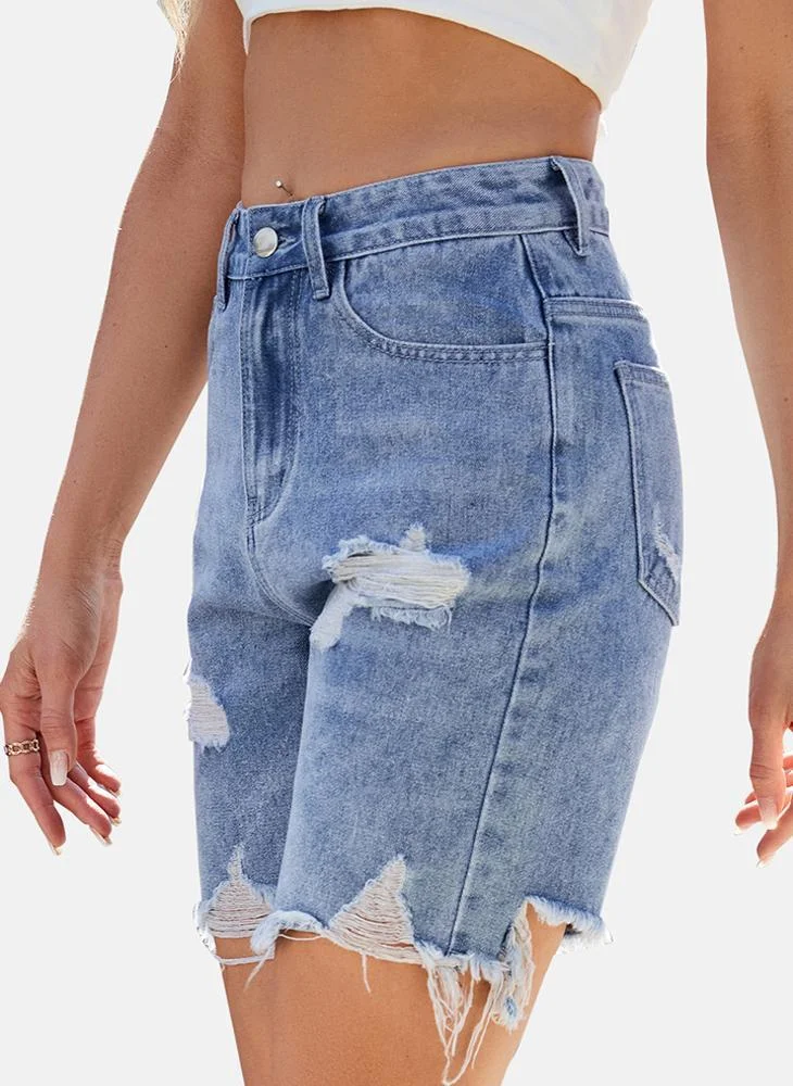 يونيكي Blue Mid Rise Plain Regular Fit Shorts