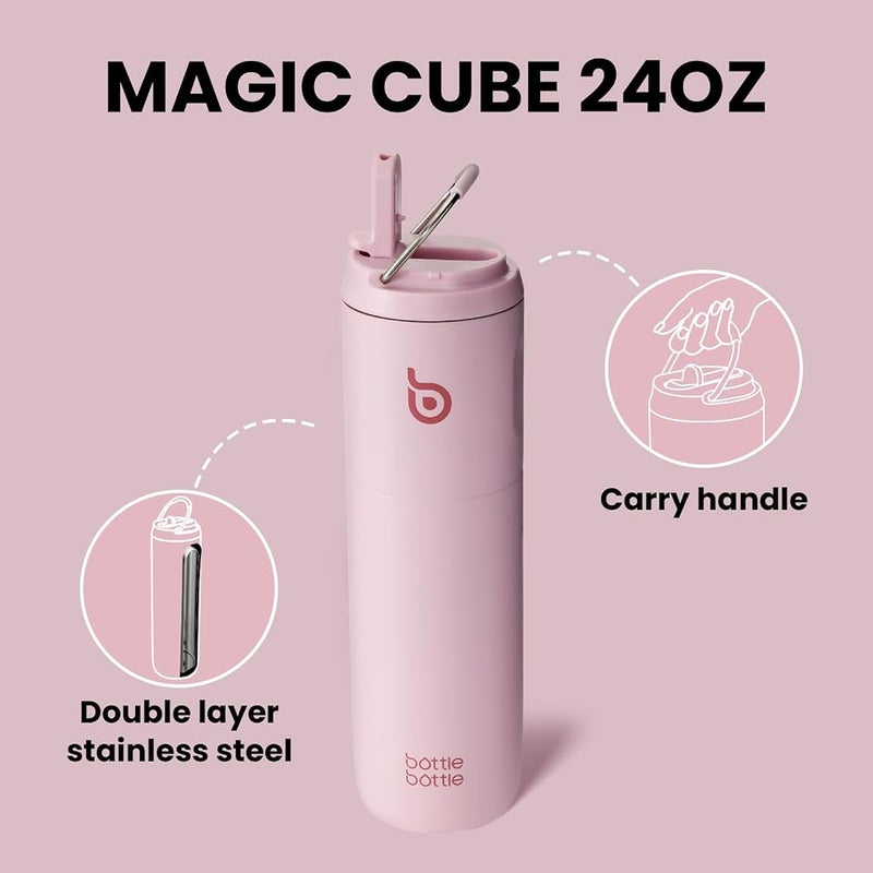 BOTTLE BOTTLE Insulated Water Bottle 24oz with Straw Lid and Handle for Sports Travel Gym Stainless Steel Water Bottles Double-Wall Vacuum Metal Thermos Bottles Leak Proof BPA-Free (Light Pink) - Image 3
