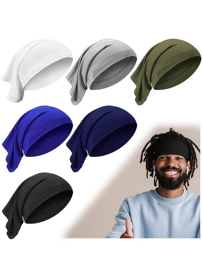 Satinior 6 Pieces Unisex Spandex Dreadlocks Bands Elastic Long Hair Dreads Head Wraps Braids Bonnet Tubes Solid Colors Tube Headbands for Men Women Hair, (Classic Color) - Image 1