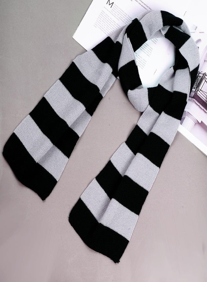 Dxhycc Black and Gray Striped Scarf - Soft Knit Winter Men's Scarf - Cosplay Costume Accessory for Halloween Christmas Party - Image 5