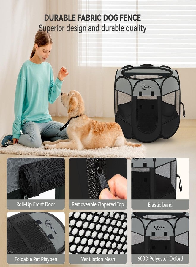 Siedihit Dark Grey Puppy Playpen for Middle Dog Cat, Dogs Tent Crates Cage Indoor/Outdoor, Portable Pop Up Dog Kennel with Carrying Bag for Rabbits, Removable Top (Dark Grey, Large (45" x 45" x 23")) - Image 4