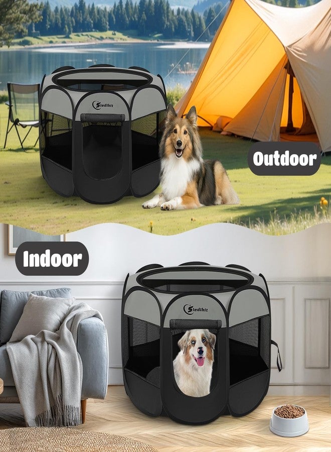 Siedihit Dark Grey Puppy Playpen for Middle Dog Cat, Dogs Tent Crates Cage Indoor/Outdoor, Portable Pop Up Dog Kennel with Carrying Bag for Rabbits, Removable Top (Dark Grey, Large (45" x 45" x 23")) - Image 3