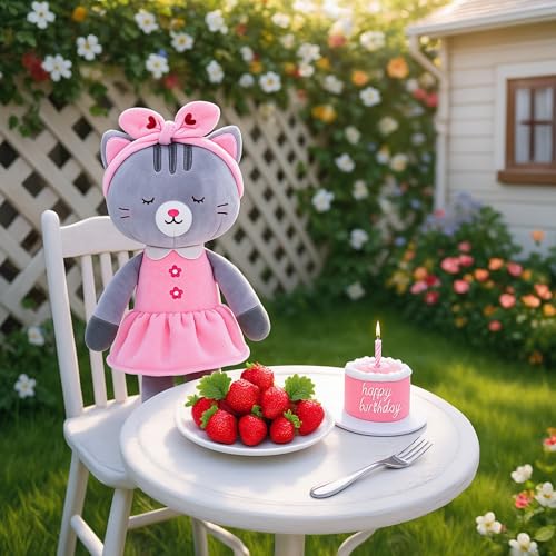 Lazada Stuffed Cat Dolls Animal Kitty Plush Toy Baby Girl Gifts Gray with Hair Band 16" - Image 3