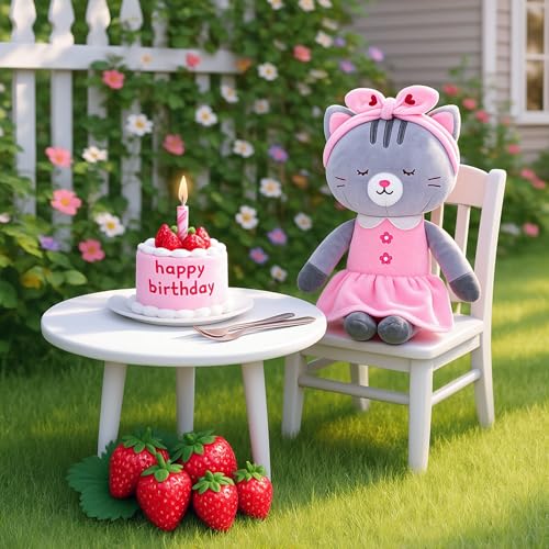 Lazada Stuffed Cat Dolls Animal Kitty Plush Toy Baby Girl Gifts Gray with Hair Band 16" - Image 4
