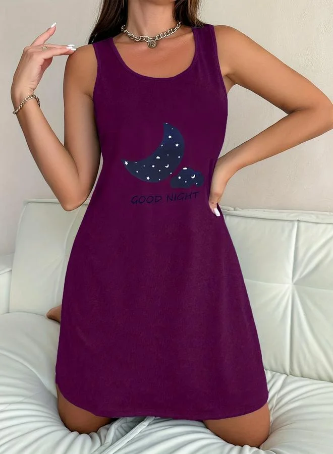 Take Two  Purple Printed Sleeveless Nightdress for Women | Best Price UAE