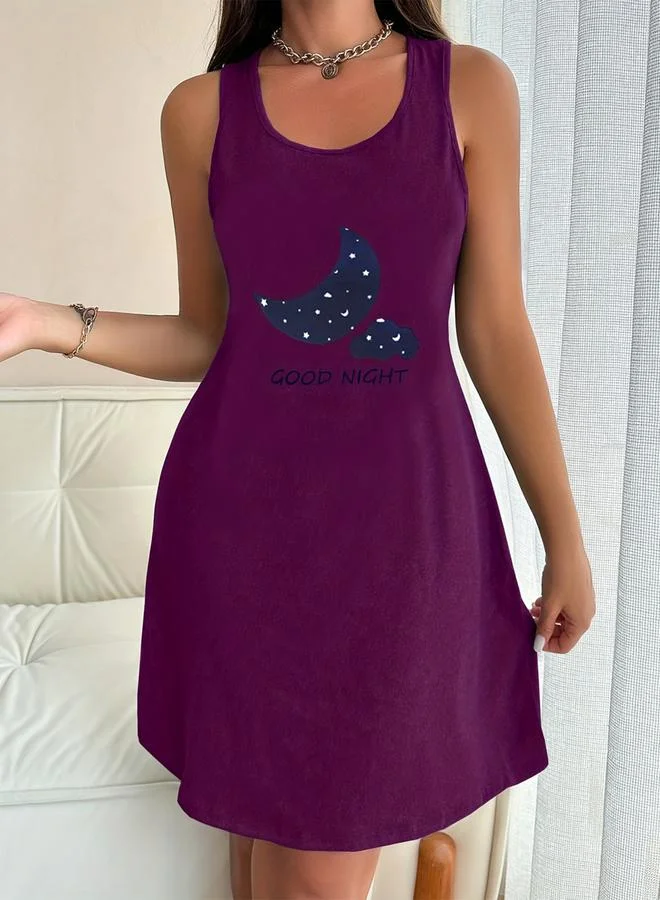 تايك تو قميص نوم مطبوع بلا أكمام