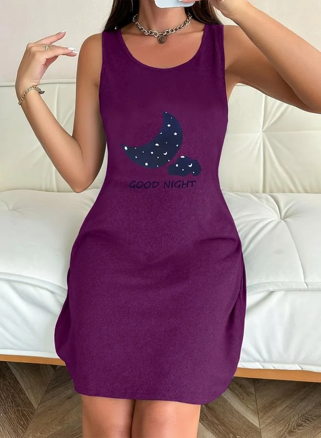 Take Two  Purple Printed Sleeveless Nightdress for Women | Best Price UAE