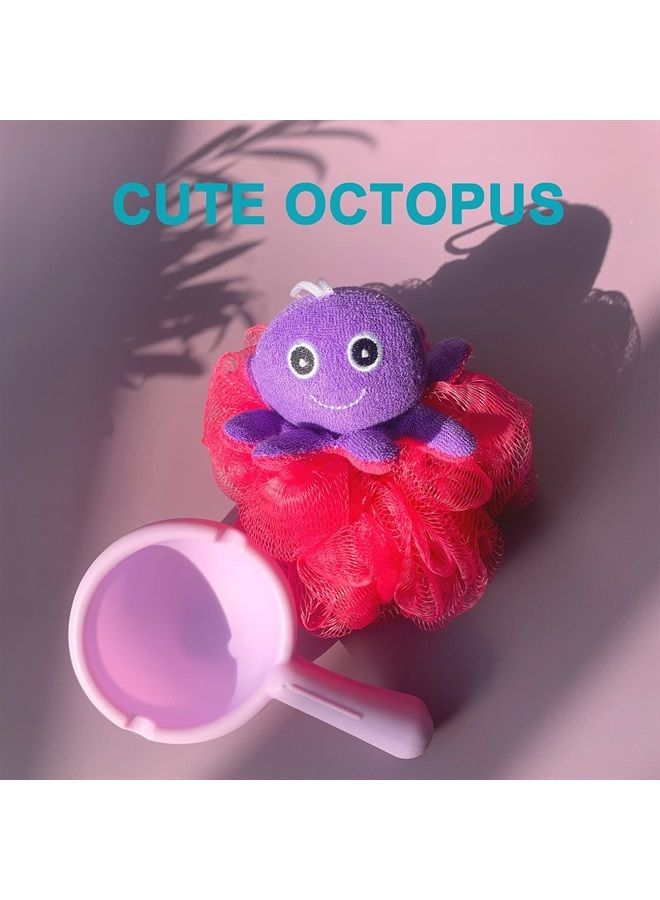 Mr.Cui'shop Loofah Exfoliating Shower Stuffed Sponge Pouf Mesh Brush with Animal Toys - Bath Spa Puff Scrubber Ball - Body Poof for Children Kids - Rich Foams Bubble（4.7" Each） Pack of 4 - Image 5