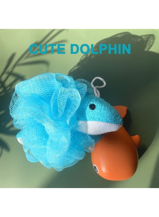 Mr.Cui'shop Loofah Exfoliating Shower Stuffed Sponge Pouf Mesh Brush with Animal Toys - Bath Spa Puff Scrubber Ball - Body Poof for Children Kids - Rich Foams Bubble（4.7" Each） Pack of 4 - Image 4