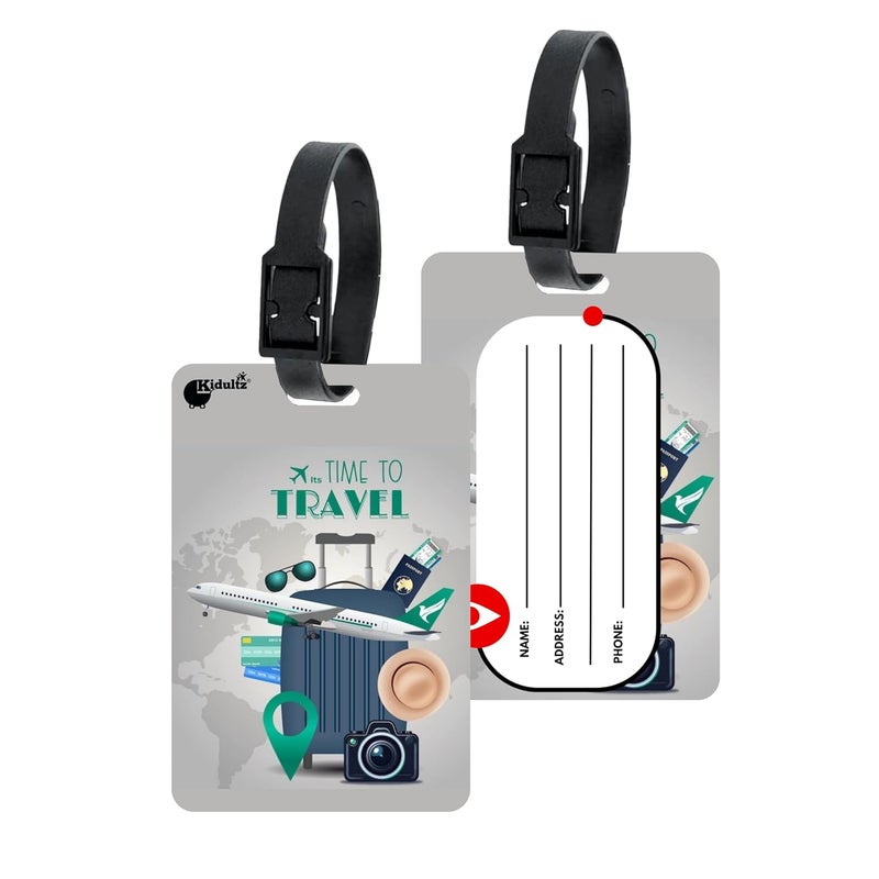 (Set of 10) Synthetic Luggage Tags with Black Strap Loop | Durable, Waterproof, Anti-Break Travel ID Tags for Suitcases, Backpacks, School & Office Bags (Model No.86)