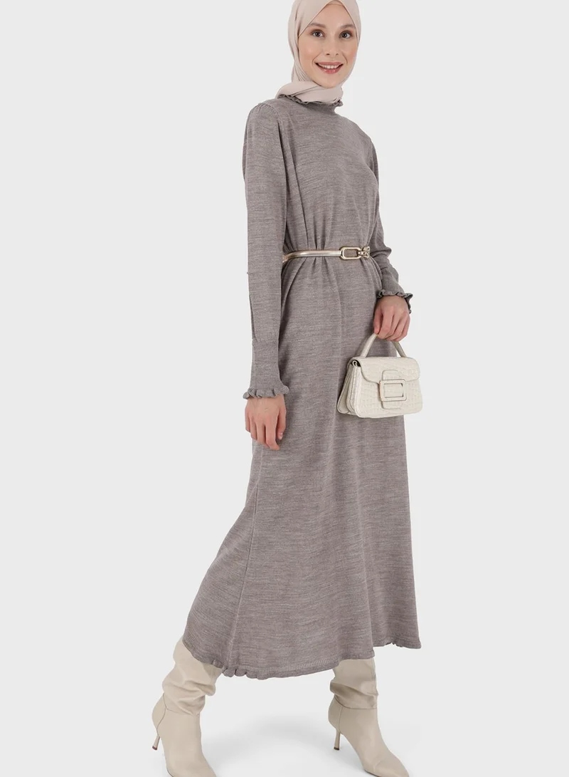 Refka by modanisa Lettuce Hem Knitted Dress