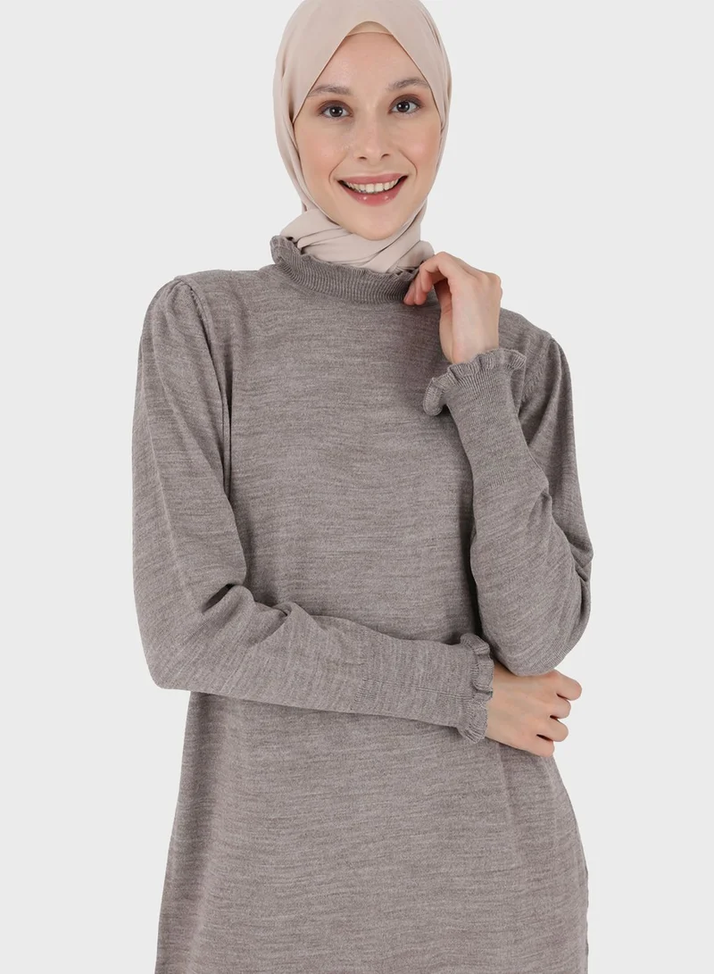 Refka by modanisa Lettuce Hem Knitted Dress