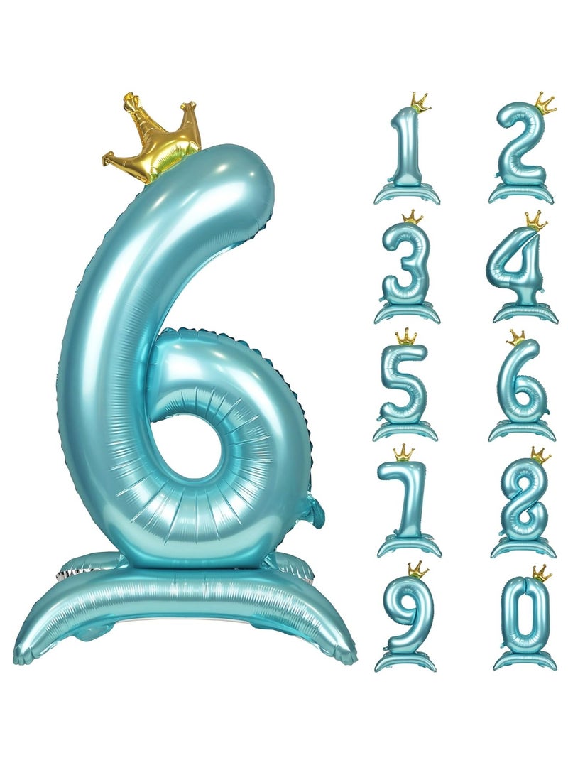Home zone 32 Inch Crown Blue Digit Helium Foil Birthday Party Balloons Number 6 - Image 1