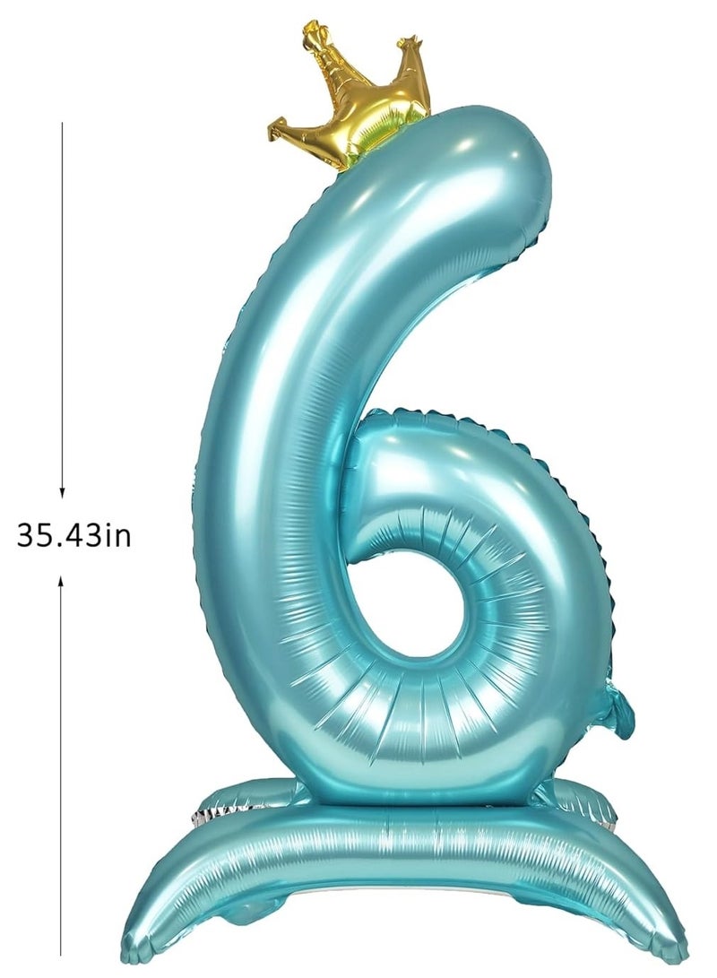 Home zone 32 Inch Crown Blue Digit Helium Foil Birthday Party Balloons Number 6 - Image 2