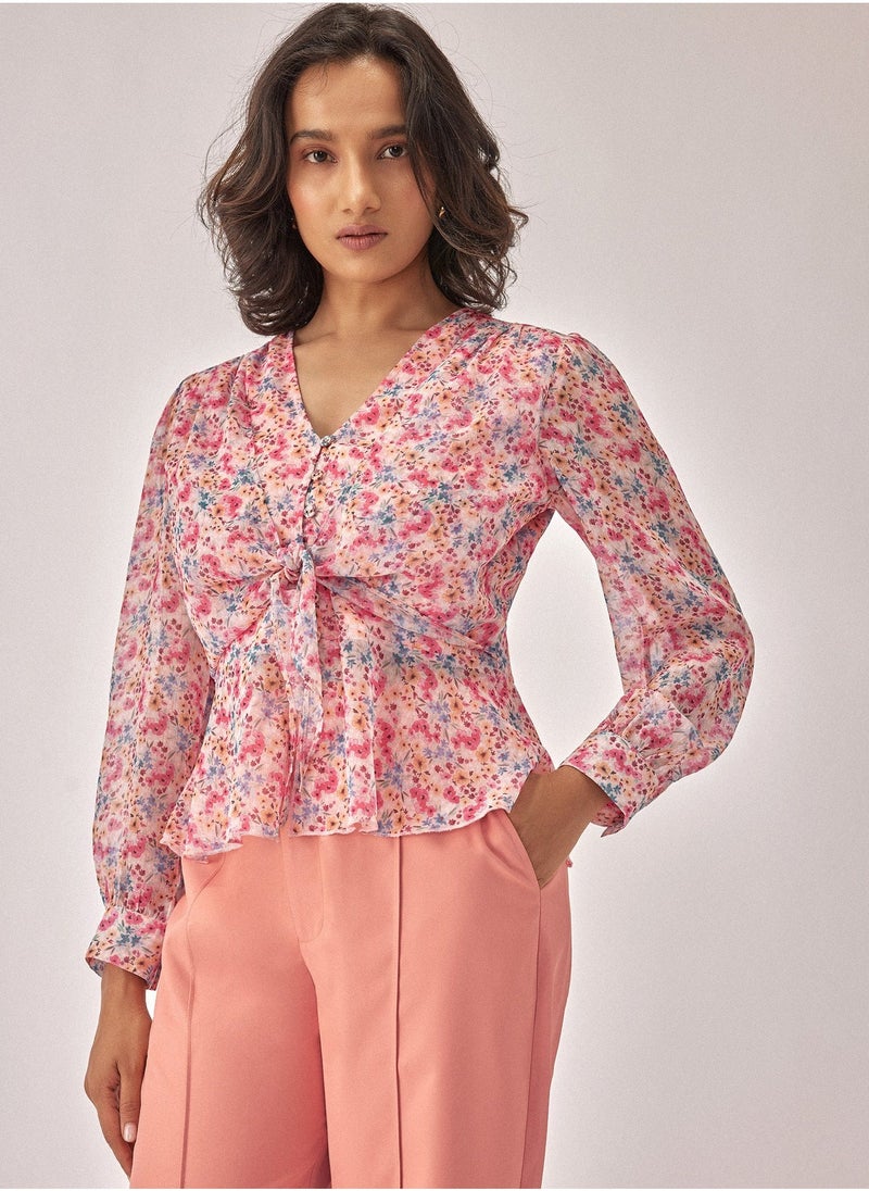 The Label Life Floral Chiffon Peplum Blouse - Image 1