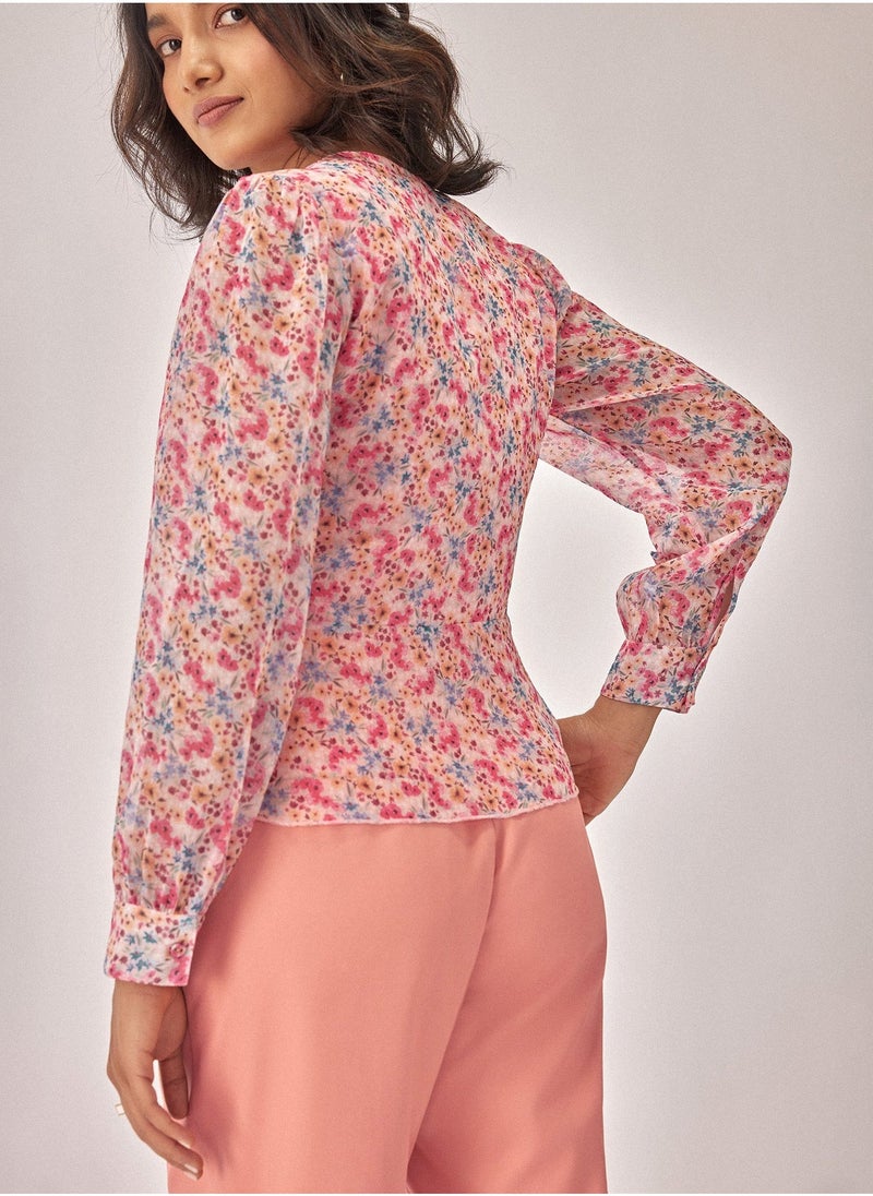 The Label Life Floral Chiffon Peplum Blouse - Image 2