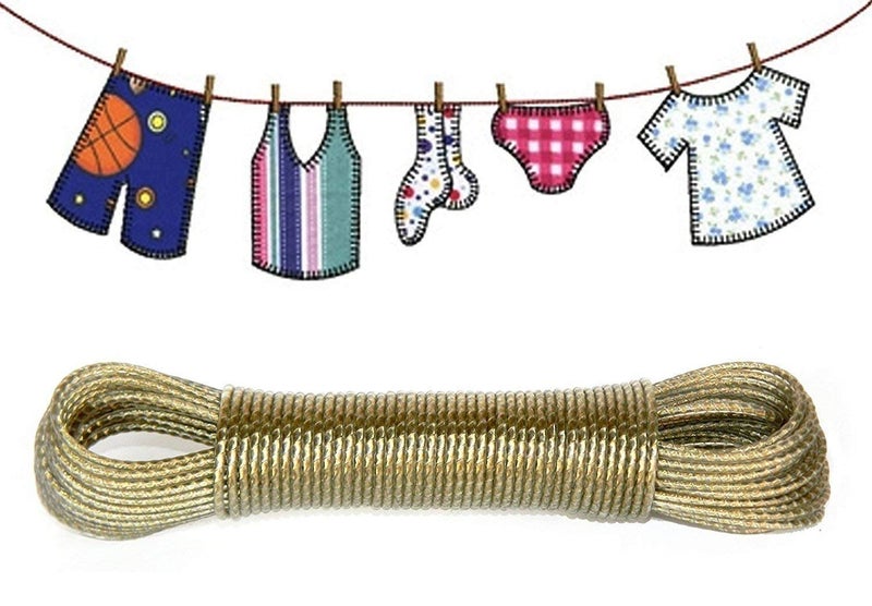 KitchenFest 20 Meter PVC Coated Steel AntiRust Washing Cothe Rope Wire with 2 Plastic Hooks Multicolor 1 Peice 1 - Image 1