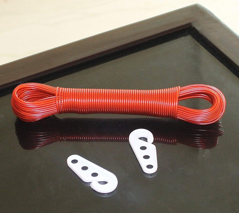 KitchenFest 20 Meter PVC Coated Steel AntiRust Washing Cothe Rope Wire with 2 Plastic Hooks Multicolor 1 Peice 1 - Image 3