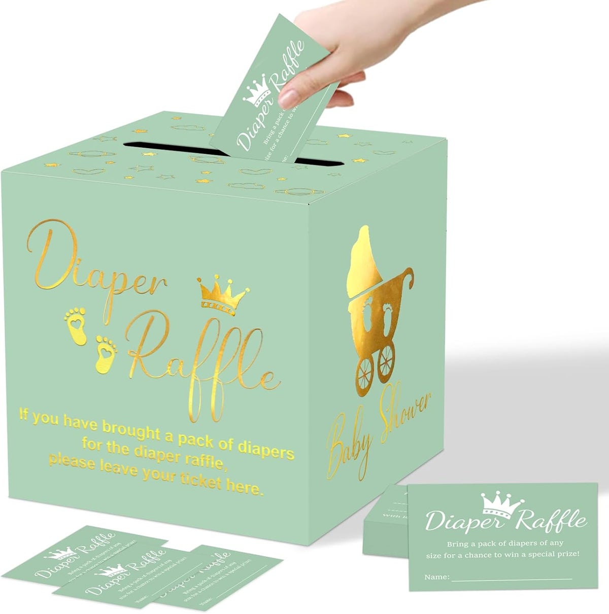 Diaper Raffle Collection Box JCTHKUKU 50 Diaper Raffle Tickets with Box for Baby Shower Game, Clear ...