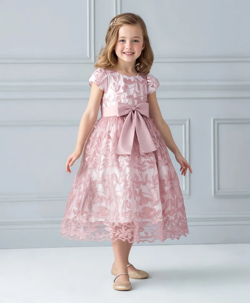 مارك وميا فستان مارك وميا مطرز بالزهور مزين بفيونكة - وردي