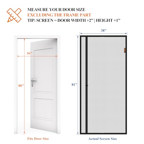 MAGZO Magnetic Screen Door, Fits 36'' x 80'' Door(Mesh Size 38'' x 81''), Left Right Side Opening, Scratch-Proof Polyester, Pet Friendly, Easy Install, Self Sealing, Keep Annoying Creatures Out, Grey - Image 2