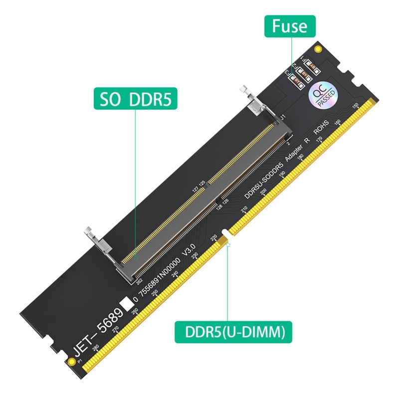 DDR5 U DIMM to SO DDR5 RVS Adapter Card Laptop to Desktop Memory Converter PCB Black - Image 4
