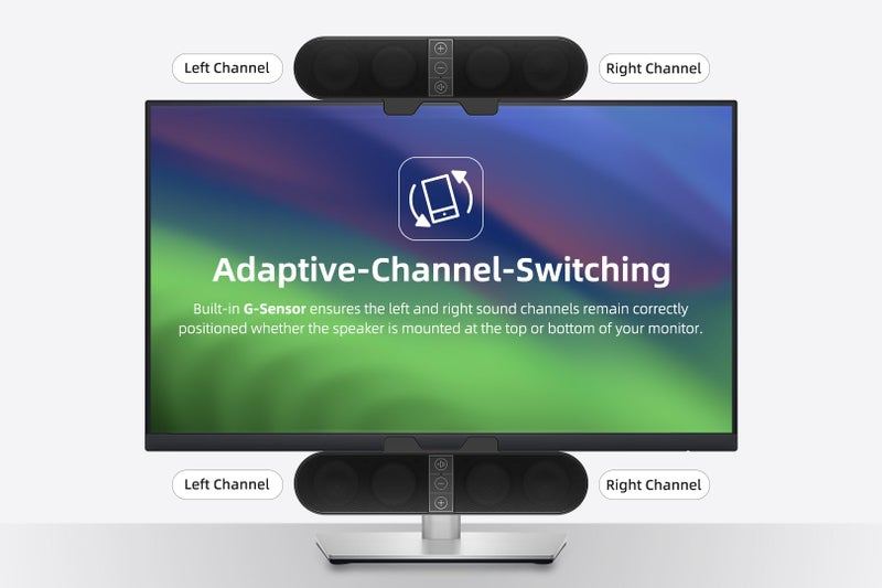 XKX Computer Speakers for Desktop PC Monitor, USB Plug-in, Wired, Computer Soundbar for PC, Laptop Speakers with Adaptive-Channel-Switching, Loud Sound, Deep Bass, USB C Adapter, Easy to Clip on Monitor - Image 4