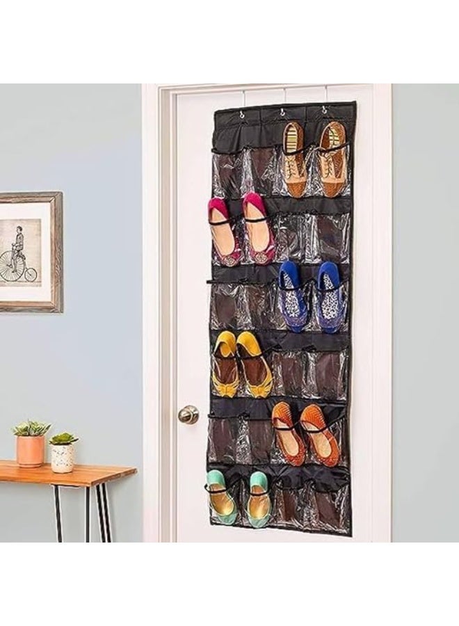 Over The Door Hanging Storage Organizer – Black Mesh Organizer with 24 Pockets & 3 Hooks - Image 1