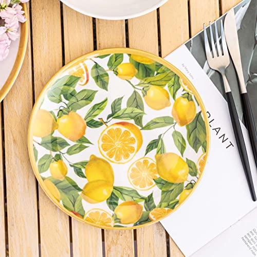 Lechoo Melamine Dinnerware Sets- 12pcs Melamine Plates and Bowls Set for 4,Indoor and Outdoor Dinnerware, Lemon dinnerware set - Image 4