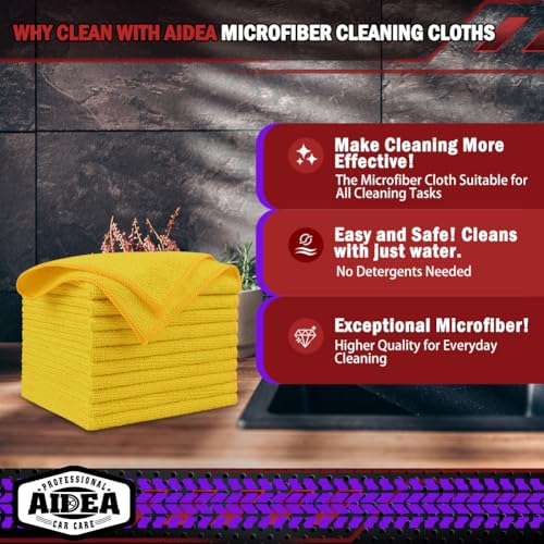 AIDEA Microfiber Cleaning Cloth 10PK Microfiber Towels for Cars Premium All Purpose Car Cloths Dusting Cloth Cleaning Rags Absorbent Towels for SUVs House Kitchen Window 1212 Yellow - Image 3