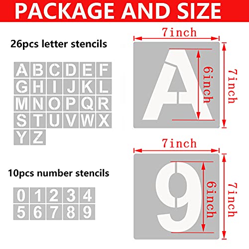 YEAJON 36 Pcs Letter Stencils and Numbers, Alphabet Craft Stencils, Reusable Plastic Stencils for Painting on Wood, Wall, Fabric, Rock, Chalkboard, Signage, DIY School Art Projects (7 Inch) - Image 2