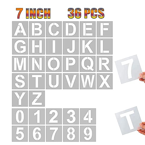 YEAJON 36 Pcs Letter Stencils and Numbers, Alphabet Craft Stencils, Reusable Plastic Stencils for Painting on Wood, Wall, Fabric, Rock, Chalkboard, Signage, DIY School Art Projects (7 Inch) - Image 1