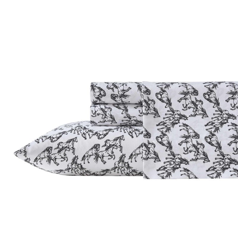 Wrangler - Queen Sheet Set  Super Soft & Cozy Bedding with Matching Sham(s)  Casual Luxurious Bedding Set  Yellowstone Inspired  Oeko-Tex Certified (Mustangs Black  Queen) - Image 1