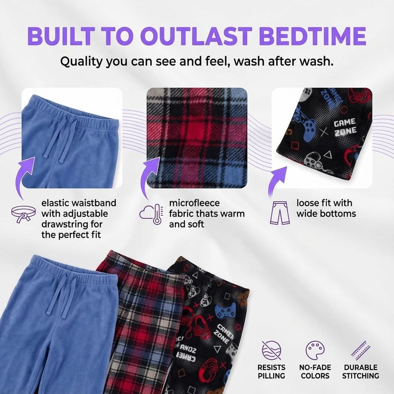 US Angels Boys Pajama Pants - 3 Pack, Boys' Sleepwear, Breathable and Soft PJ Pants, Pajama Bottoms for Teens, Youths, and Kids - Size 7 8 10-12 14-16 - Image 4