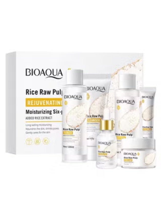 BIOAQUA Rice Set Organic Rice Puree Rejuvenating Set Skin Care Hydrating Nourishing Whitening Vitamin C Brown Rice Skin Care Set