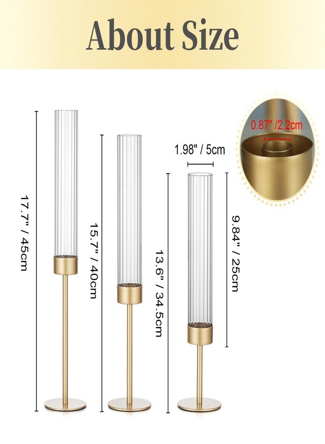 Hewory Gold Hurricane Candle Holders: Brass Candlestick Holders Set of 3 Tall Taper Candle Holders for Candlesticks Candle Sticks Holder Decor for Table Centerpiece Wedding Party Christmas Decorations - Image 5