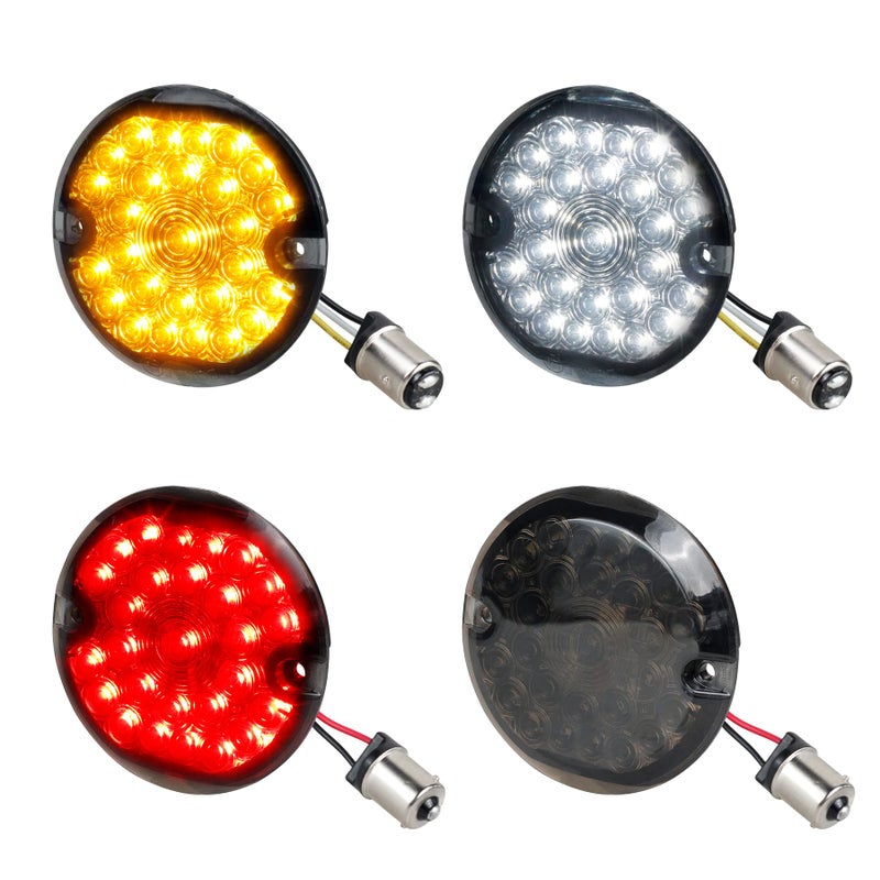 إشارات الانعطاف الأمامية NTHREEAUTO 3 14 بوصة LED 1157 وإشارات الانعطاف الخلفية 1156 مع عدسة مسطحة مدخنة متوافقة مع هارلي إليكترا جلايد رود كينغ سوفتيل تورينغ رود جلايد