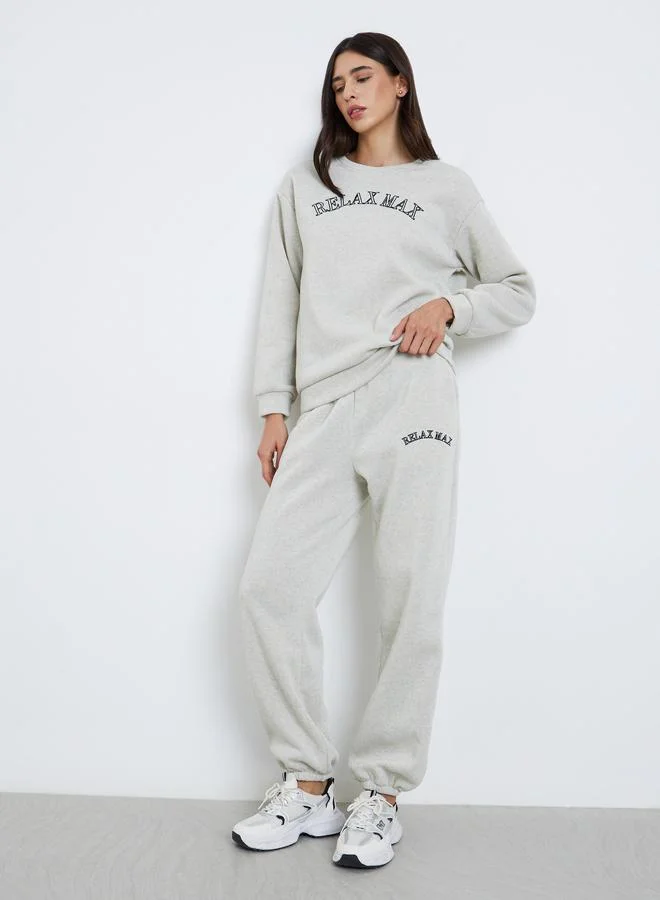 Styli Styli Embroidered Slogan Sweatshirt and Joggers Co-Ords