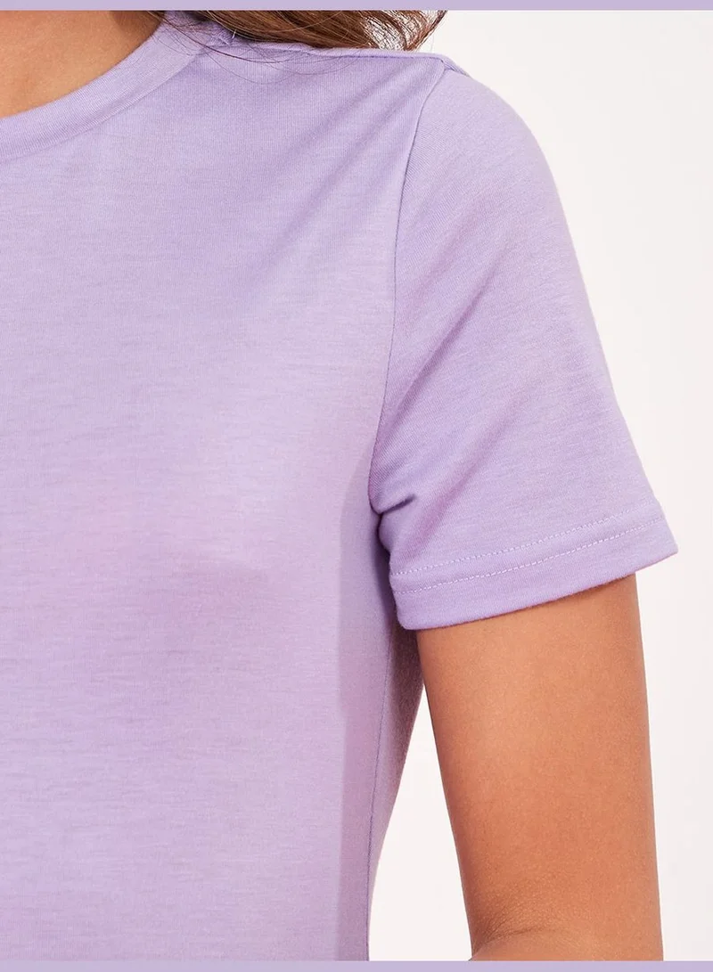 Styli Short Sleeves Round Neck A-Line Mini Dress