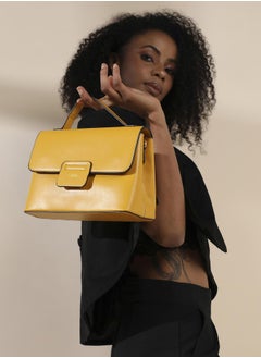 Haute Sauce Structured Flap Handbag - Yellow  - Image 4