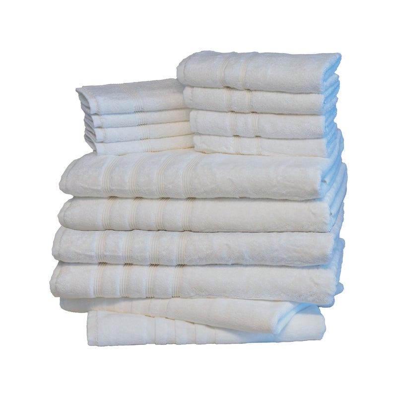 Mosobam Luxury Turkish 14pc XL Deluxe Bath Bundle Body Hand Face Towel and Mat White 700 GSM  1000 GSM Bamboo Viscose  Aegean Turkish Combed Cotton